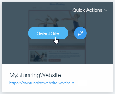 A screenshot of selecting a site in your site's dashboard at Wix.