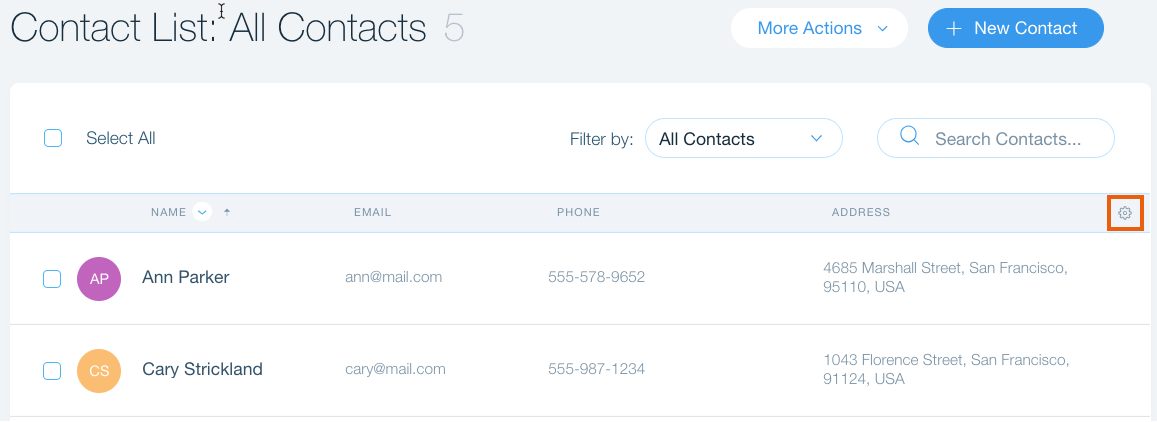 customizing your contact list columns help center wix com it contact list