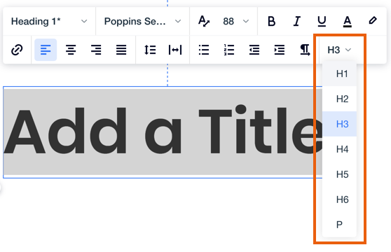 A screenshot of editing a heading tag in Wix Editor