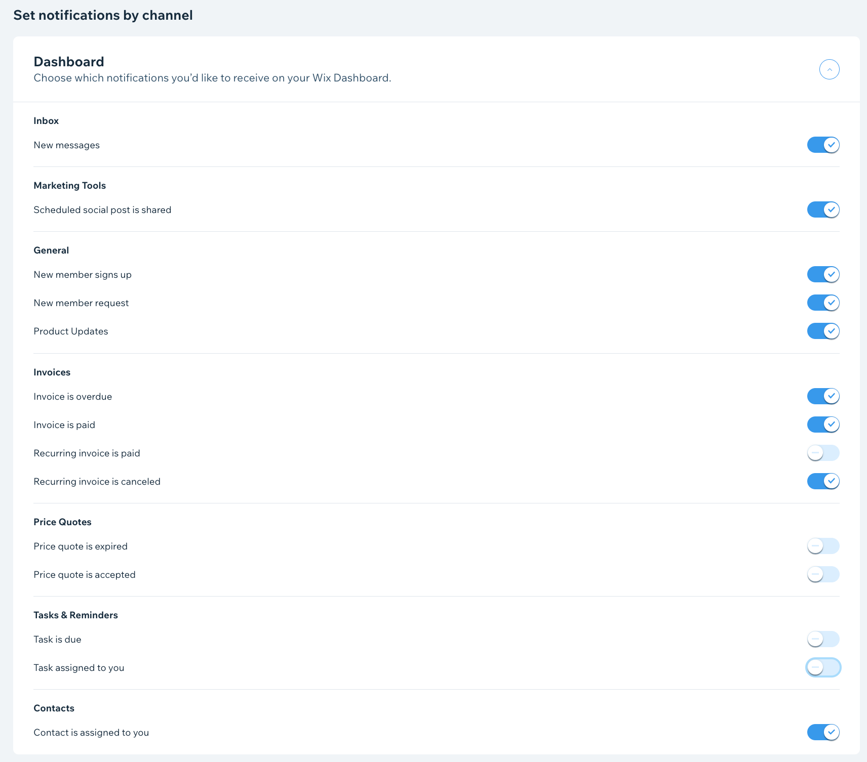 Uma captura de tela das notificações no painel de controle.