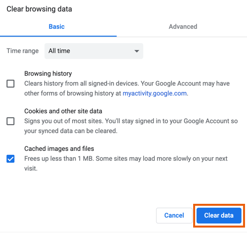 A screenshot showing how to clear data in Google Chrome.