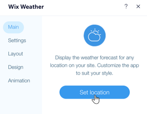 Screenshot, der zeigt, wo du deinen Standort in der „Wix Weather“-App einstellen kannst.