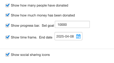 A screenshot showing which options users can display in their get funding app