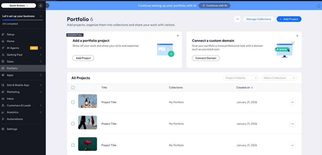 Een screenshot van de Portfolio-weergave op het dashboard.