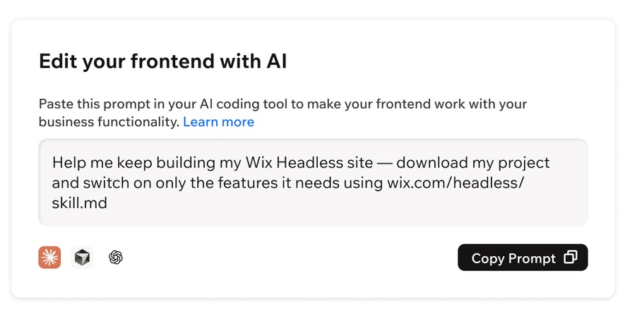 A screenshot of the copy prompt message to edit frontend with AI