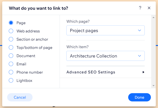 A screenshot of a project page selected.