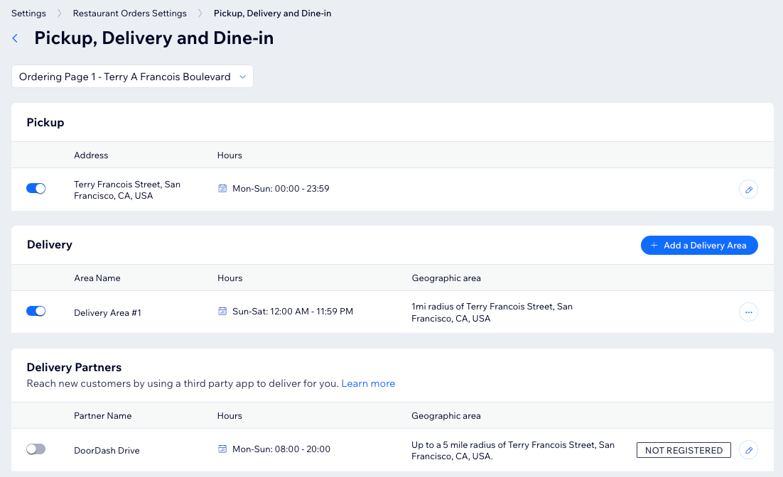 A screenshot of the Fulfillment settings in a site's dashboard.