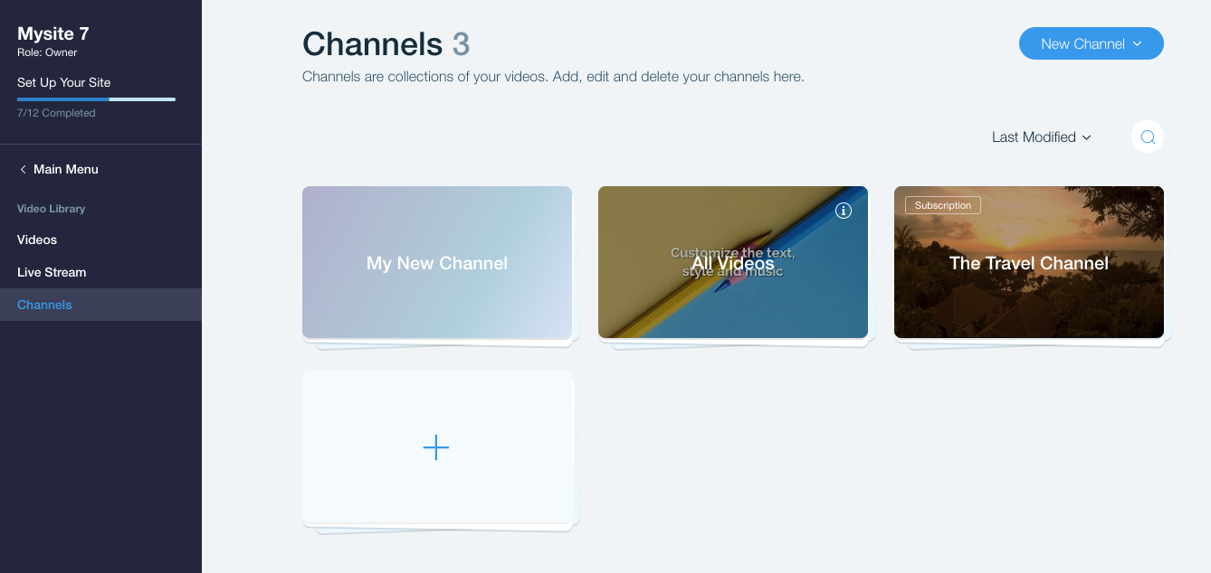 A screenshot of channels in the Wix dashboard.