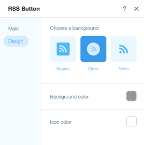 Uma captura de tela das configurações de Design do botão RSS.