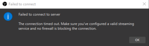 A screenshot of the Failed to connect to server error message in speedtest.net