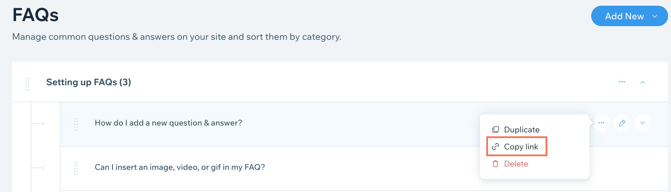 A screenshot of the FAQs in the dashboard that shows where to copy the link.