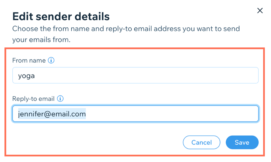 A screenshot of the 'from name' and 'reply-to email' fields.