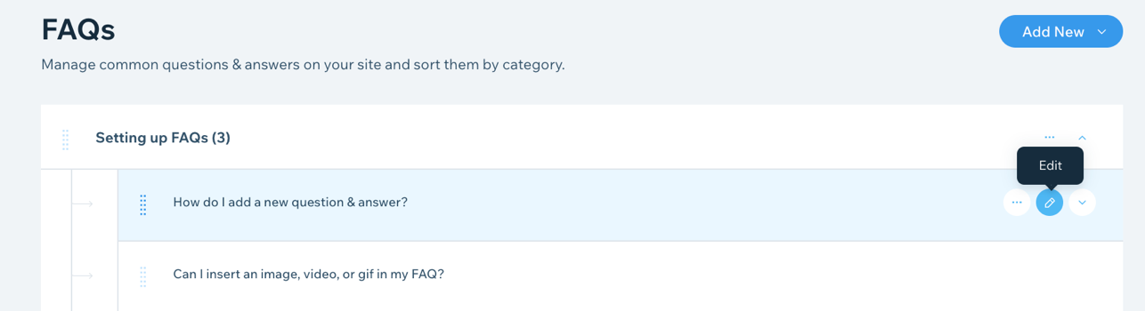 A screenshot of the edit icon that opens up your existing FAQ.