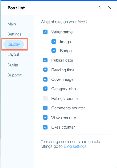 A screenshot showing the post list display settings.