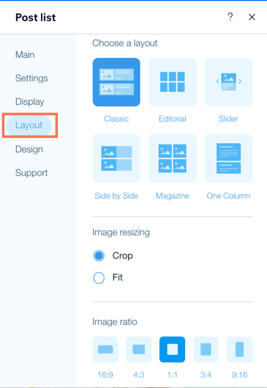 A screenshot of the post list layout settings.