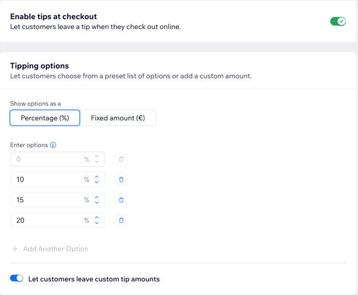 A screenshot showing the tip settings in your dashboard.