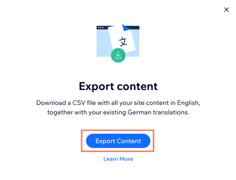 Screenshot des Pop-up-Fensters, das dich auffordert, auf den Button „Inhalt exportieren“ zu klicken.