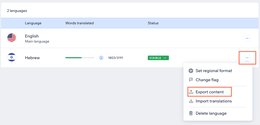 Une capture d'écran montrant l'option d'exportation de contenu.