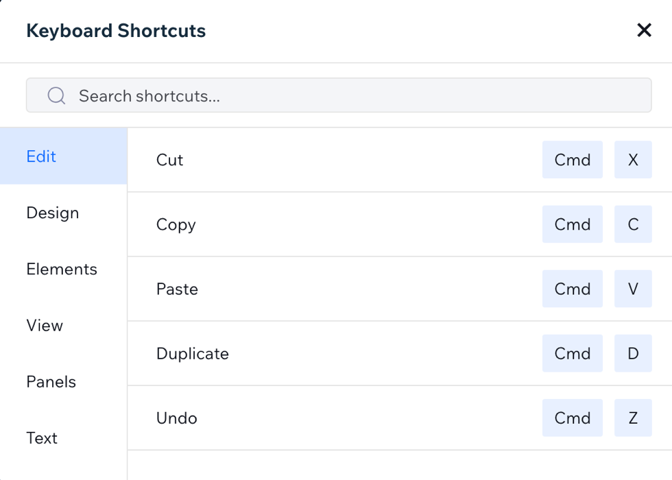 A screenshot showing the Keyboard Shortcut UI.