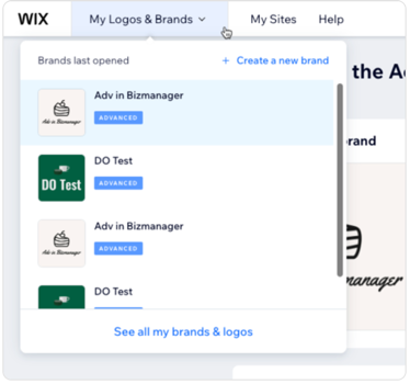 A screenshot showing a list of sites from the my brand drop-down.