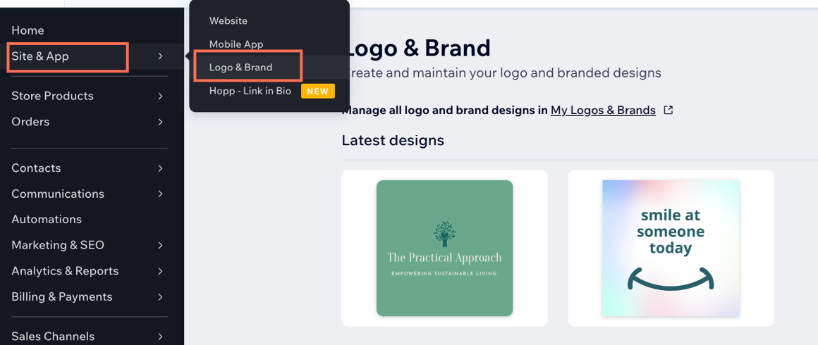 Screenshot che mostra come accedere al Logo Maker dal Pannello di controllo