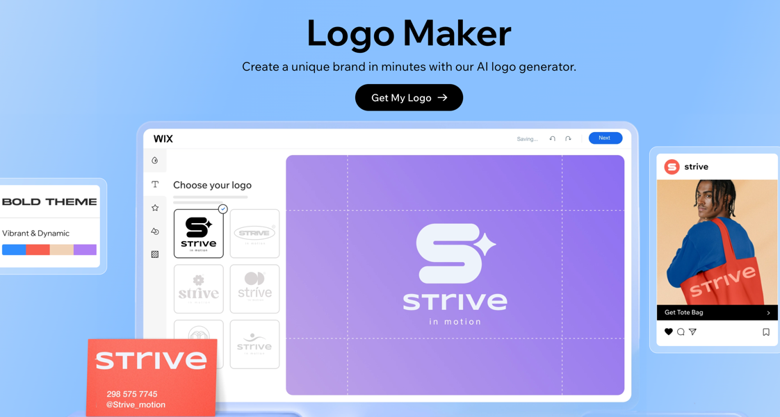 Captura de pantalla de la landing page del creador de logos.