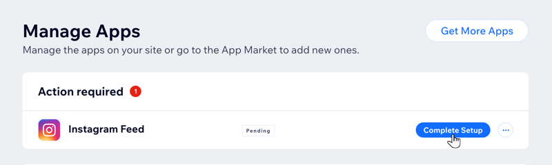 A screenshot showing the option to complete the setup of a pending app.