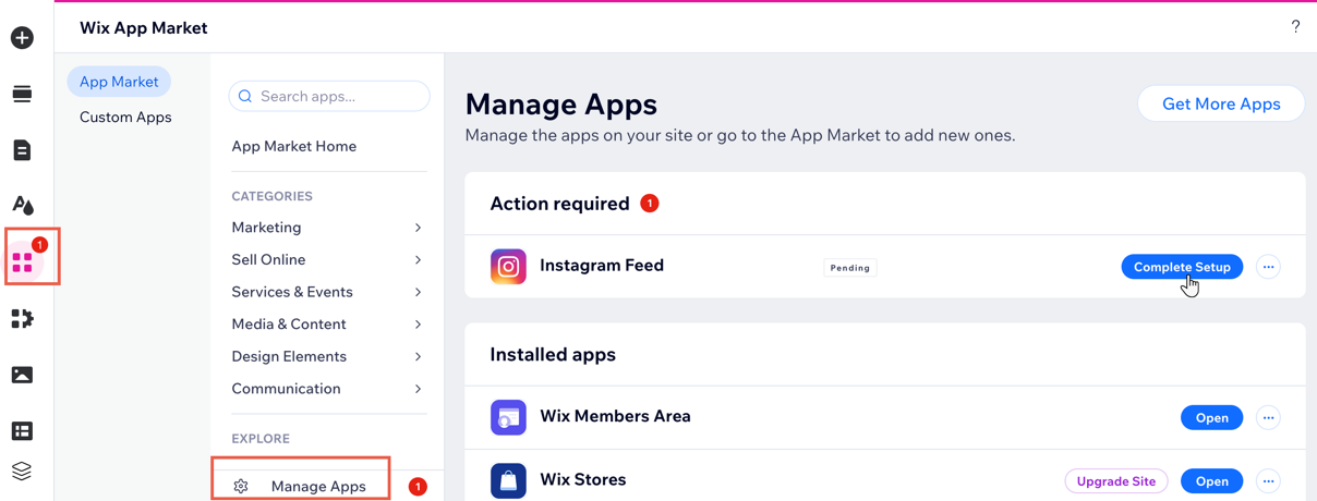 A screenshot showing the option to manage apps.