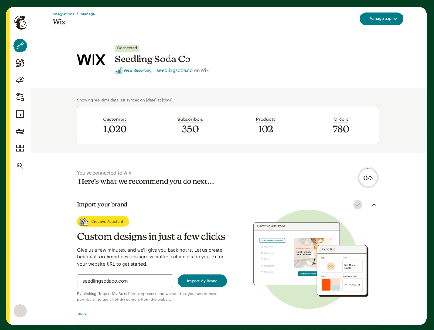 Captura de pantalla que muestra un ejemplo de un sitio de Wix integrado con Mailchimp.