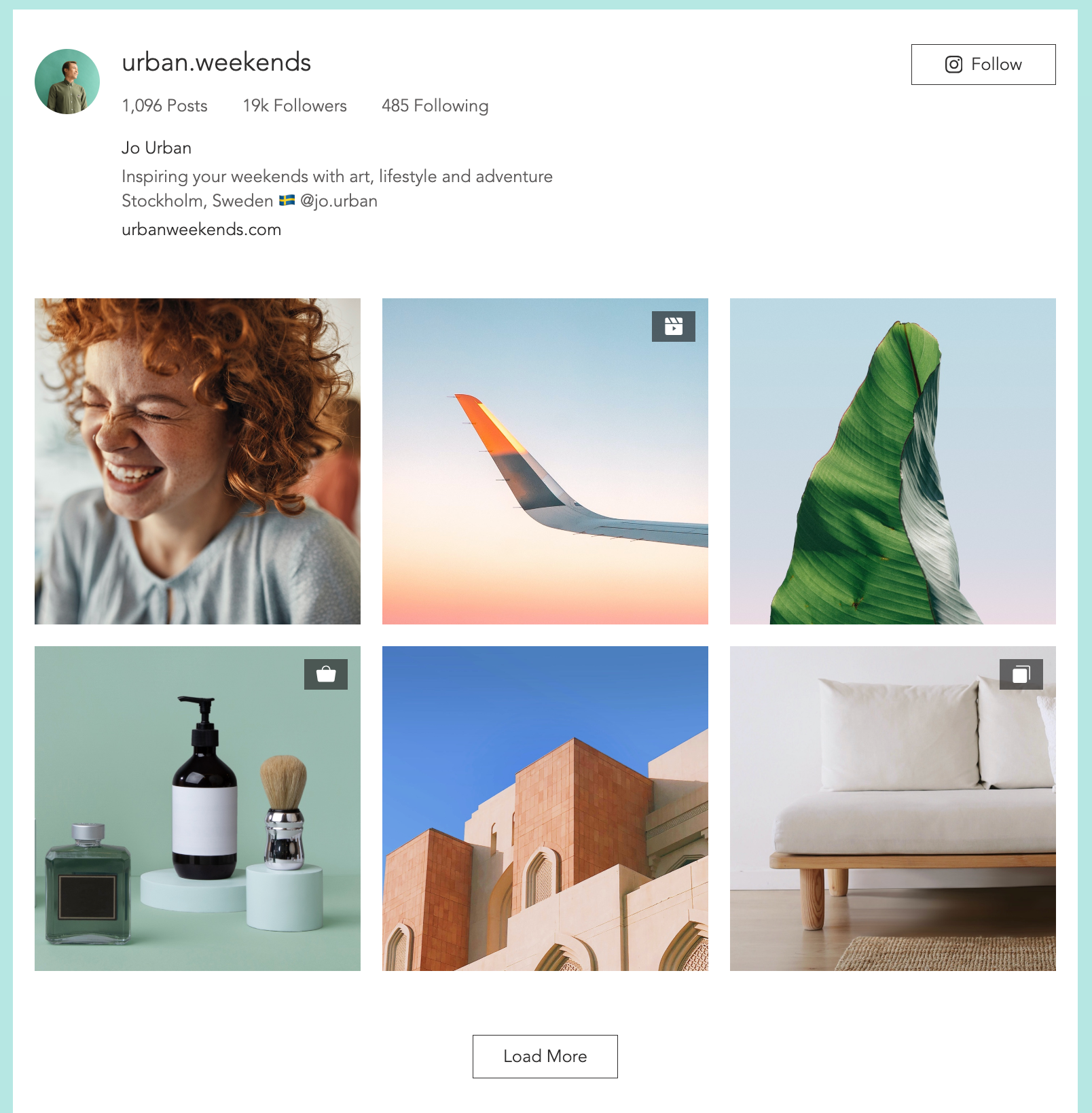 Instagram フィードアプリの UI を示したスクリーンショット。