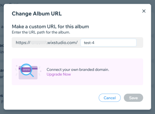 A screenshot showing the option to change the album URL.