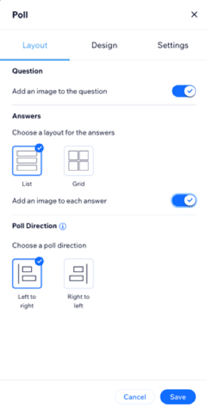 A screenshot showing the poll layout settings.
