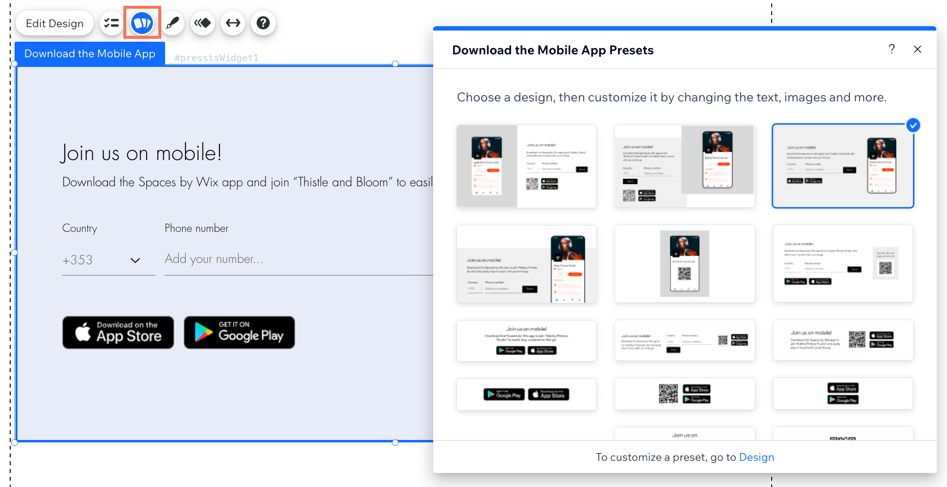 A screenshot showing the Preset options available.