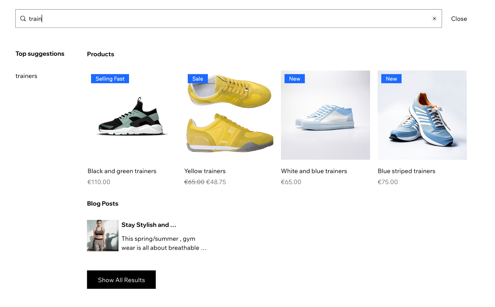 A screenshot showing the search suggestions box