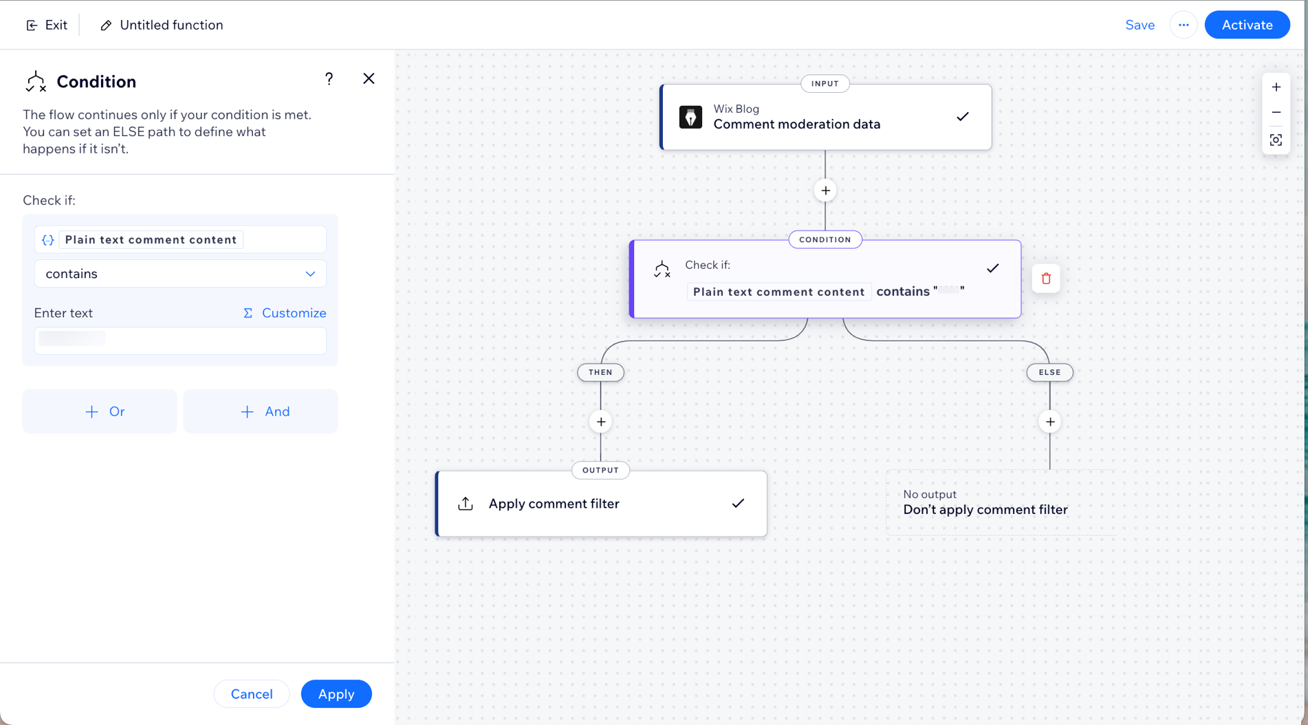 A screenshot showing the functions builder.