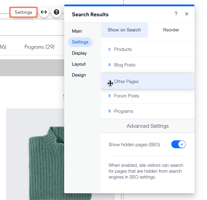 A screenshot showing the option to reorder your search.