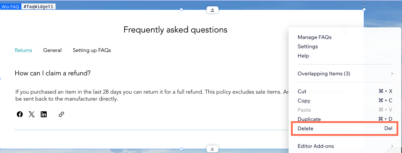 A screenshot showing the right-click delete option for an app added to a page.