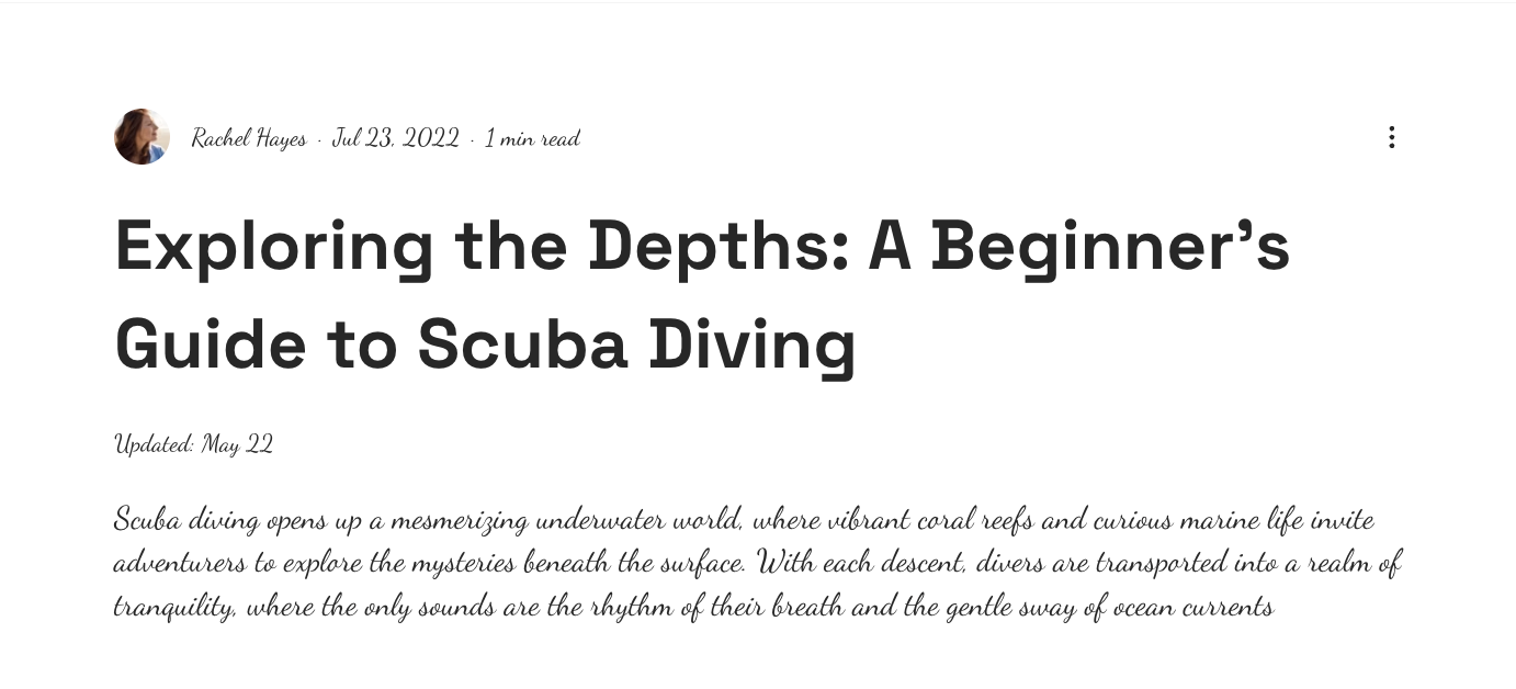 A screenshot showing the a piece of blog text changed to a different font.