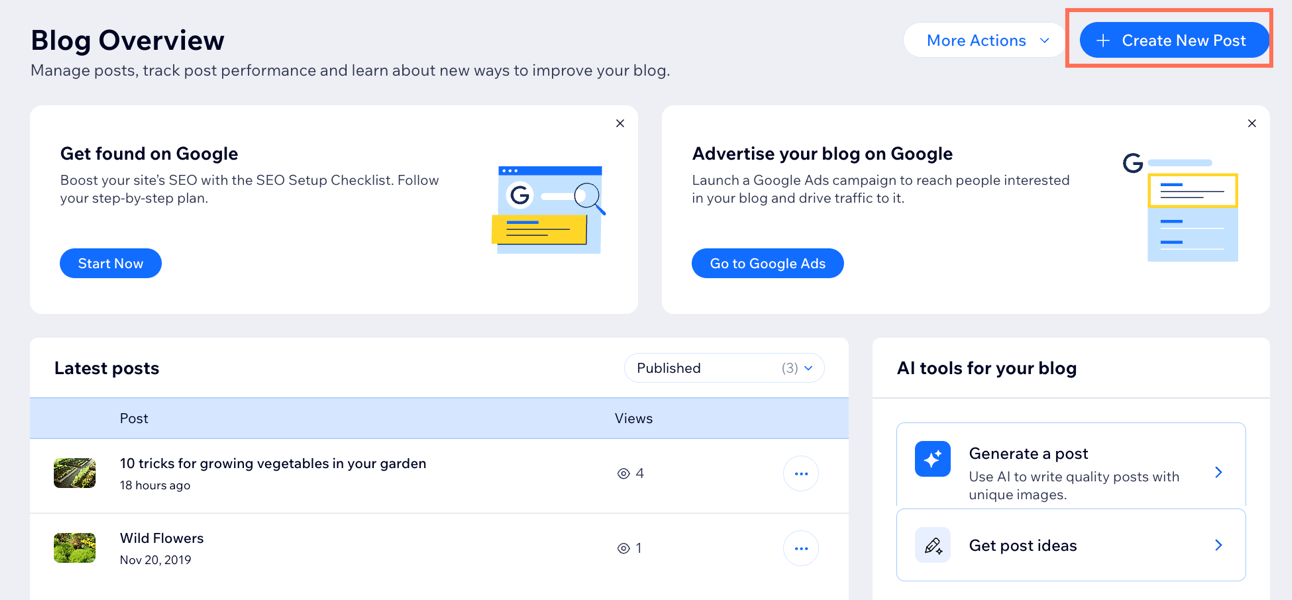 A screenshot showing the option to create a new post.
