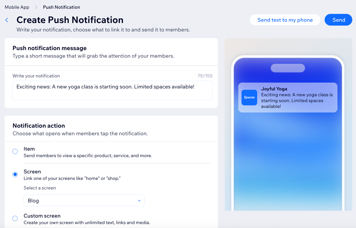 A screenshot showing how to set up your push notification.