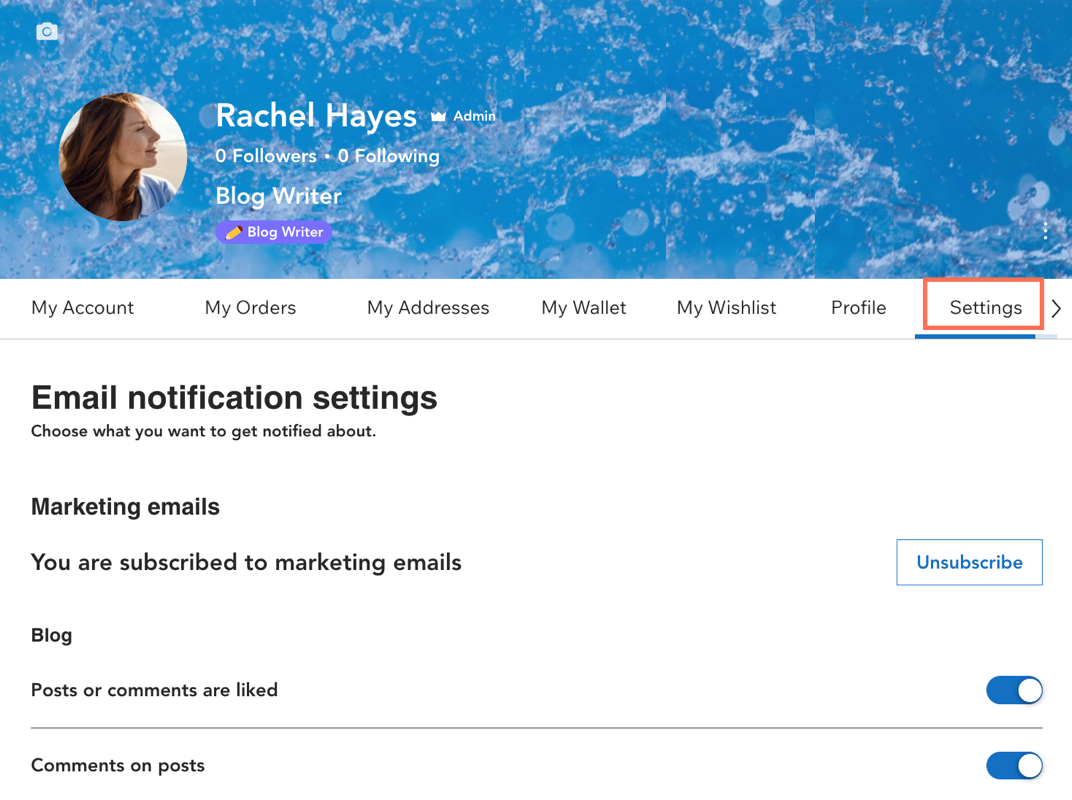 A screenshot showing the option for members to customize the notifications they receive.