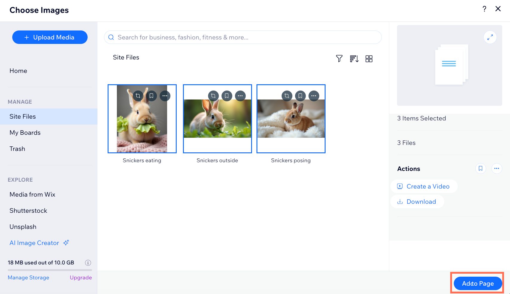 A screenshot showing multiple images selected to add to a gallery in a blog post.