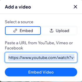 A screenshot showing the option to embed a video in a blog post.