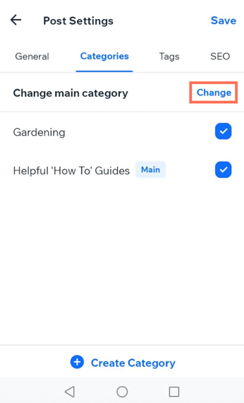 A screenshot showing the option to change the main category.