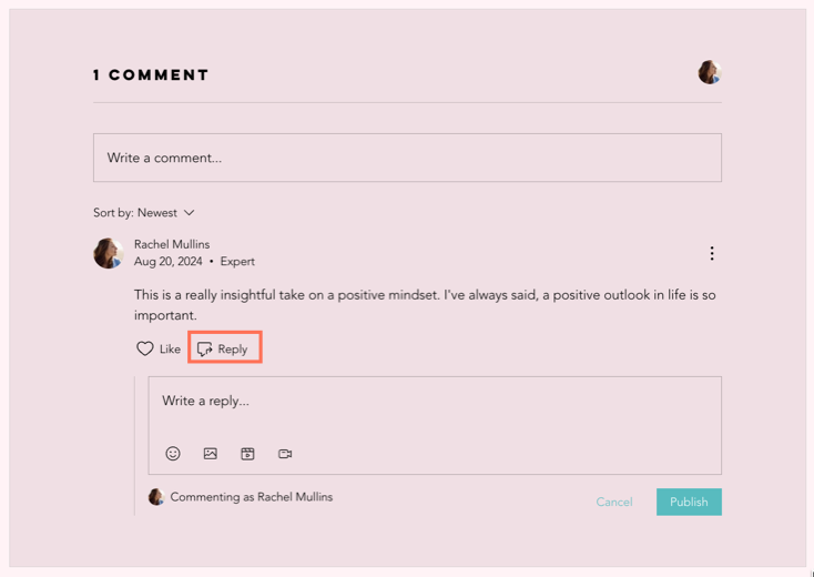 Een screenshot met de optie om op een opmerking te antwoorden.