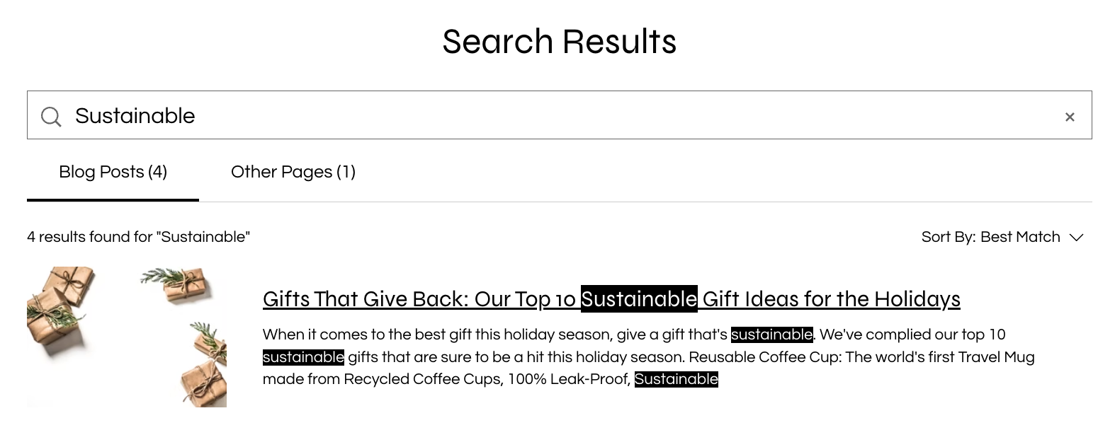 A screenshot showing the search results and keyword matches.