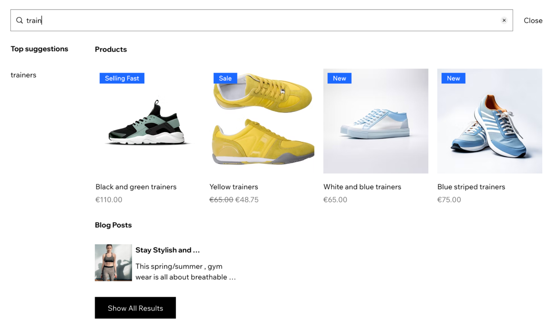 A screenshot showing the search suggestions page.