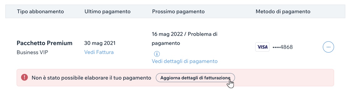 Notifica per aggiornare un metodo di pagamento