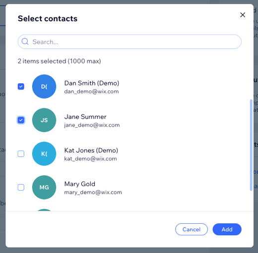 Screenshot of selecting individual contacts to add to you campaign.