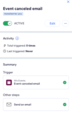 Painel de resumo instalado para você, evento de automação cancelado.